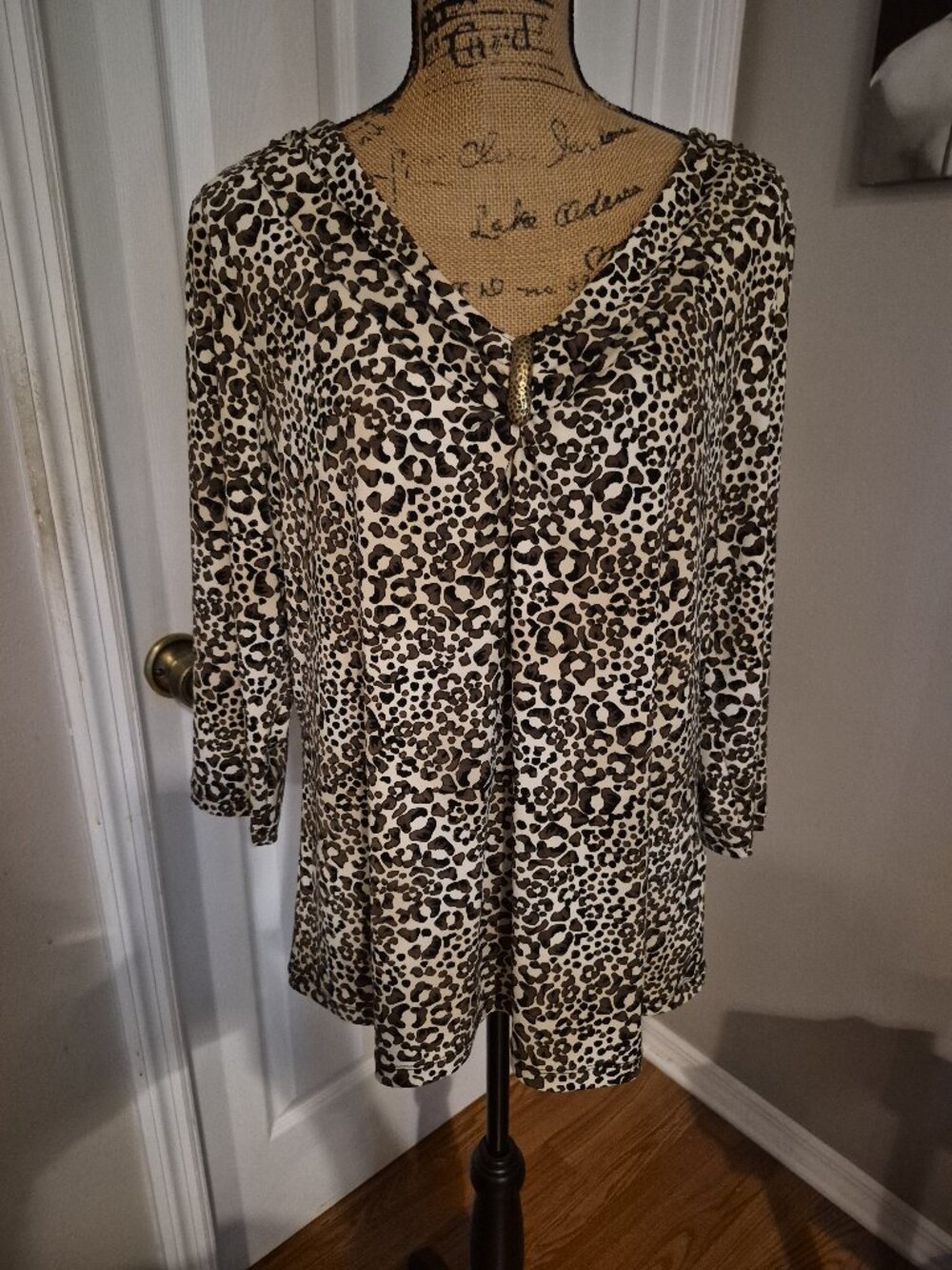 Dana Buchman Browns and Beige Animal Print Blouse Size XL